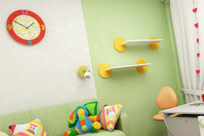 Kinderzimmer mit leiser Kinderwanduhr ohne Ticken
